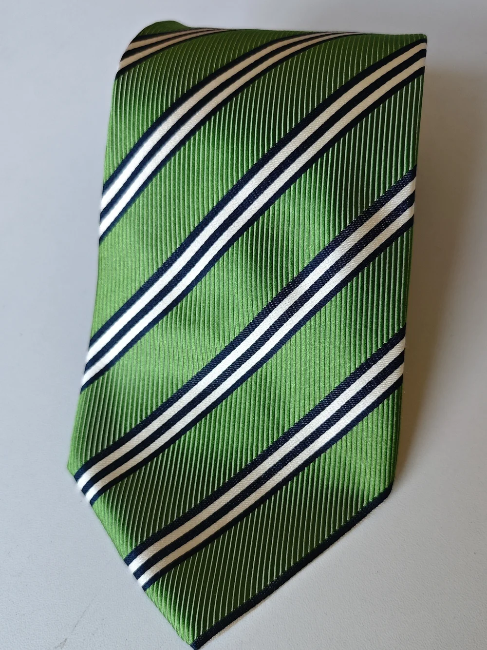 J.Crew Green Navy Blue Striped Silk Tie Made in Italy